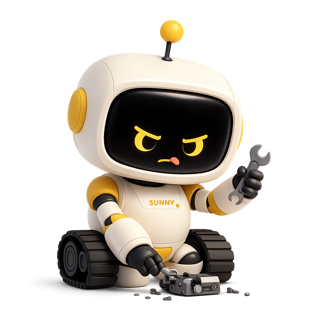 Sunny repairing a gadget with a wrench